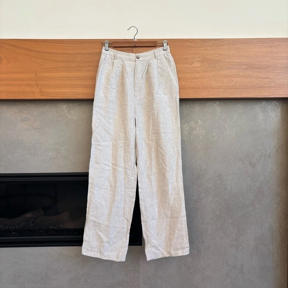 Reformation Alex Linen Mid Rise Pant, Size 6